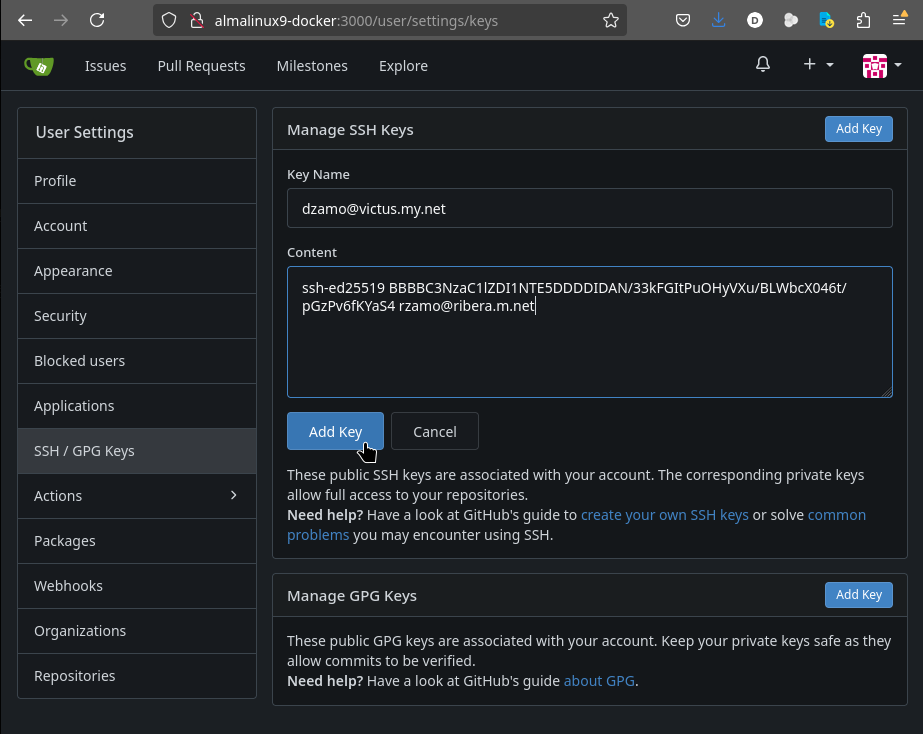 Account user - add key